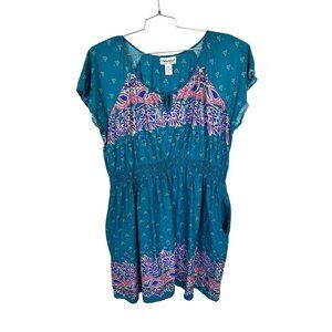 Anthony Richards Womens Dress Teal Floral Mandala 3X Cotton Short Sleeve Cotton